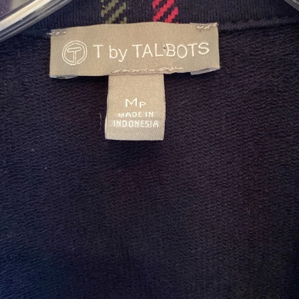 T by Talbots navy orange pink plaid cotton blend casual jacket zip closure MP